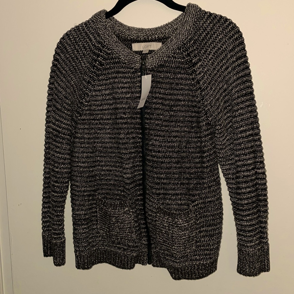 LOFT Sweater Jacket, women size Small, black with white NWT - Picture 2 of 4